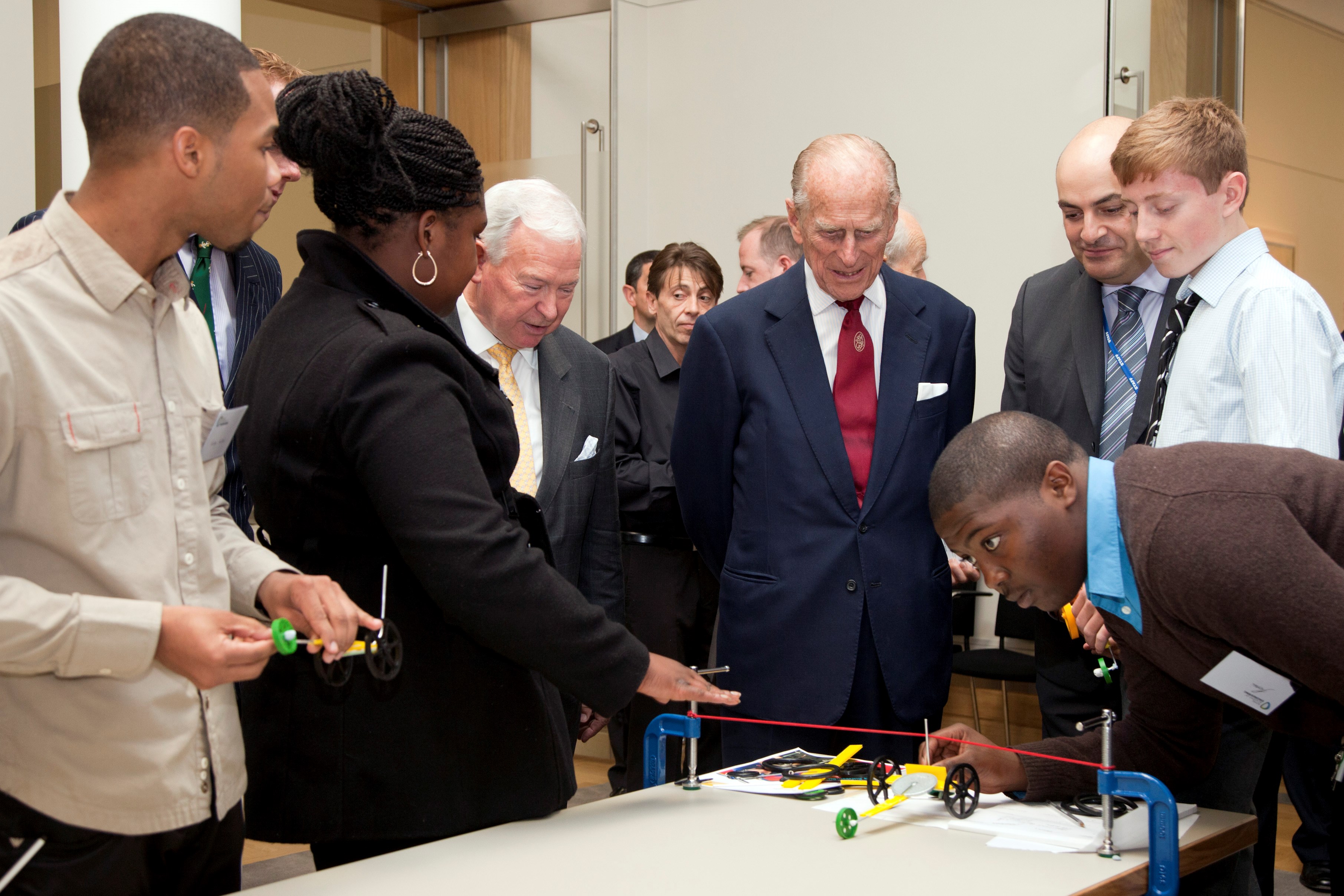 HRH The Duke Of Edinburgh Meets Students From Lambeth College Who Were Undertaking Engineering Projects During The Event
