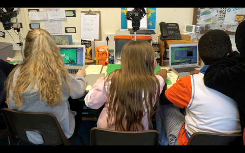 Three students during the animation workshops