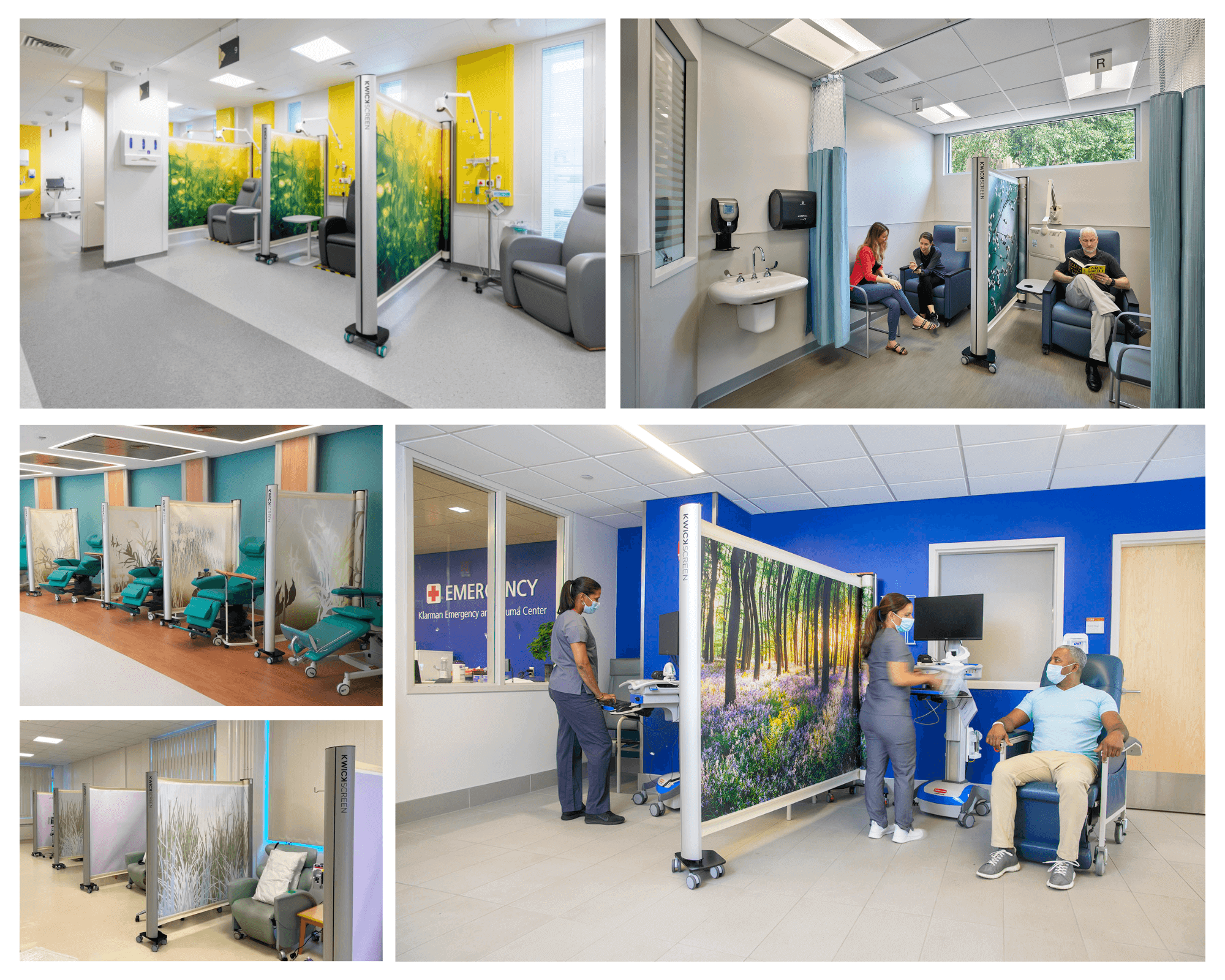 Examples of KwickScreen’s products replacing hospital curtain systems