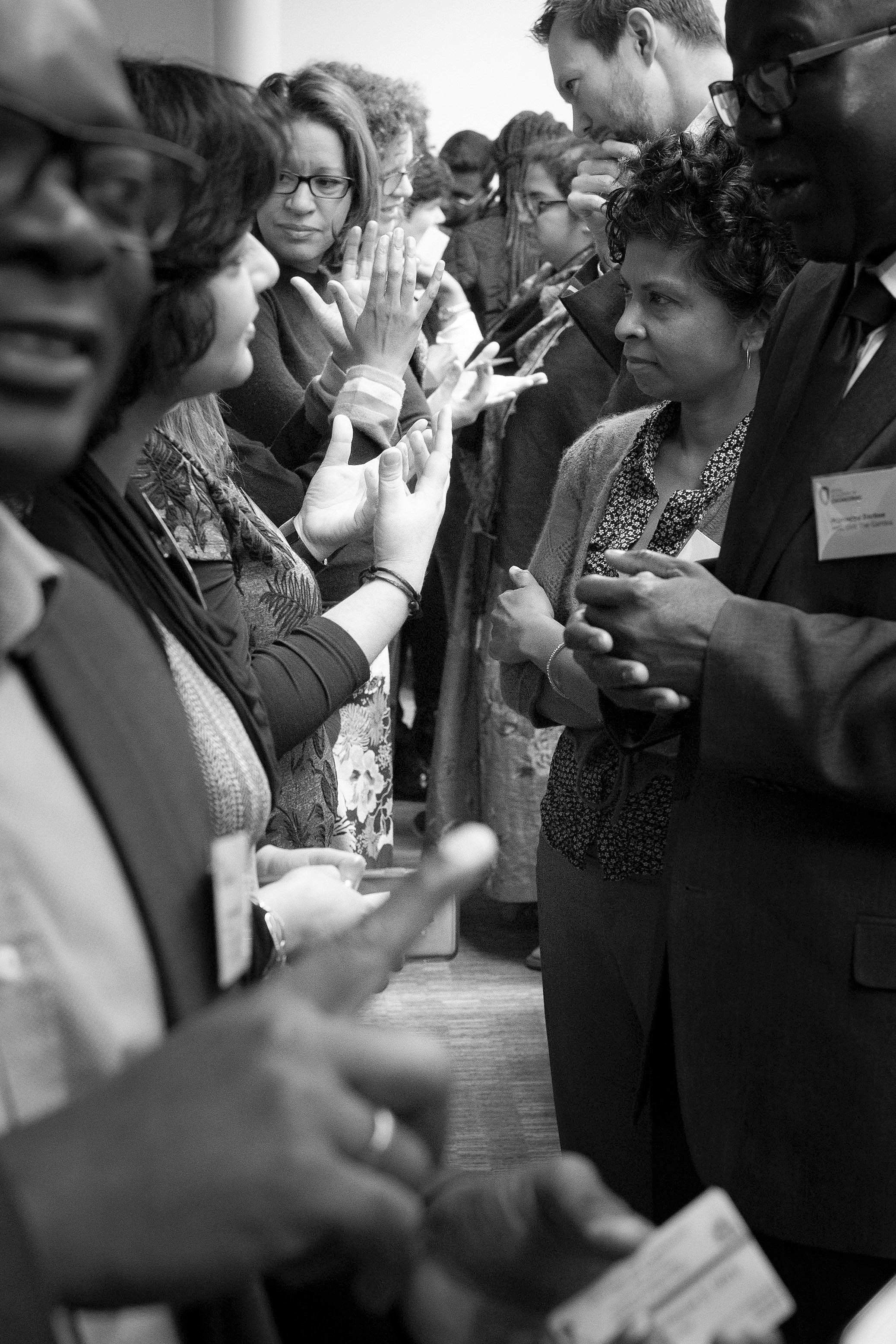 People line up to network at a Frontiers event 