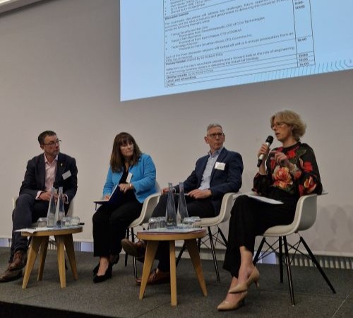 Panellists (left to right): Dr Liz Rowsell, Chief Technology Officer at Johnson Matthey; Alan Newby FREng, Director of Research and Technology at Rolls Royce; and Professor Julia Sutcliffe FREng, Chief Scientific Advisor at the Department for Business and Trade.