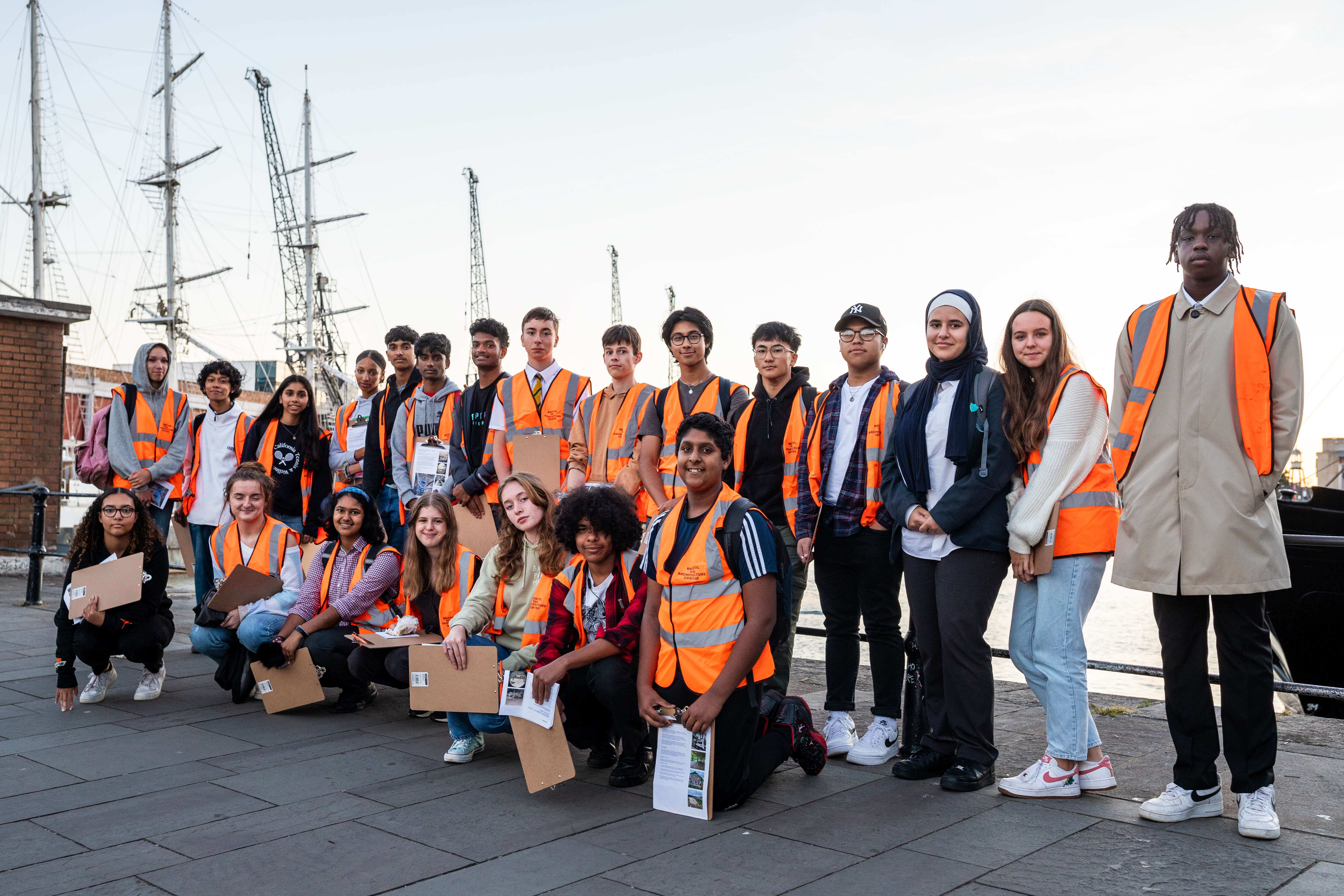 Group picture of school students at the docks