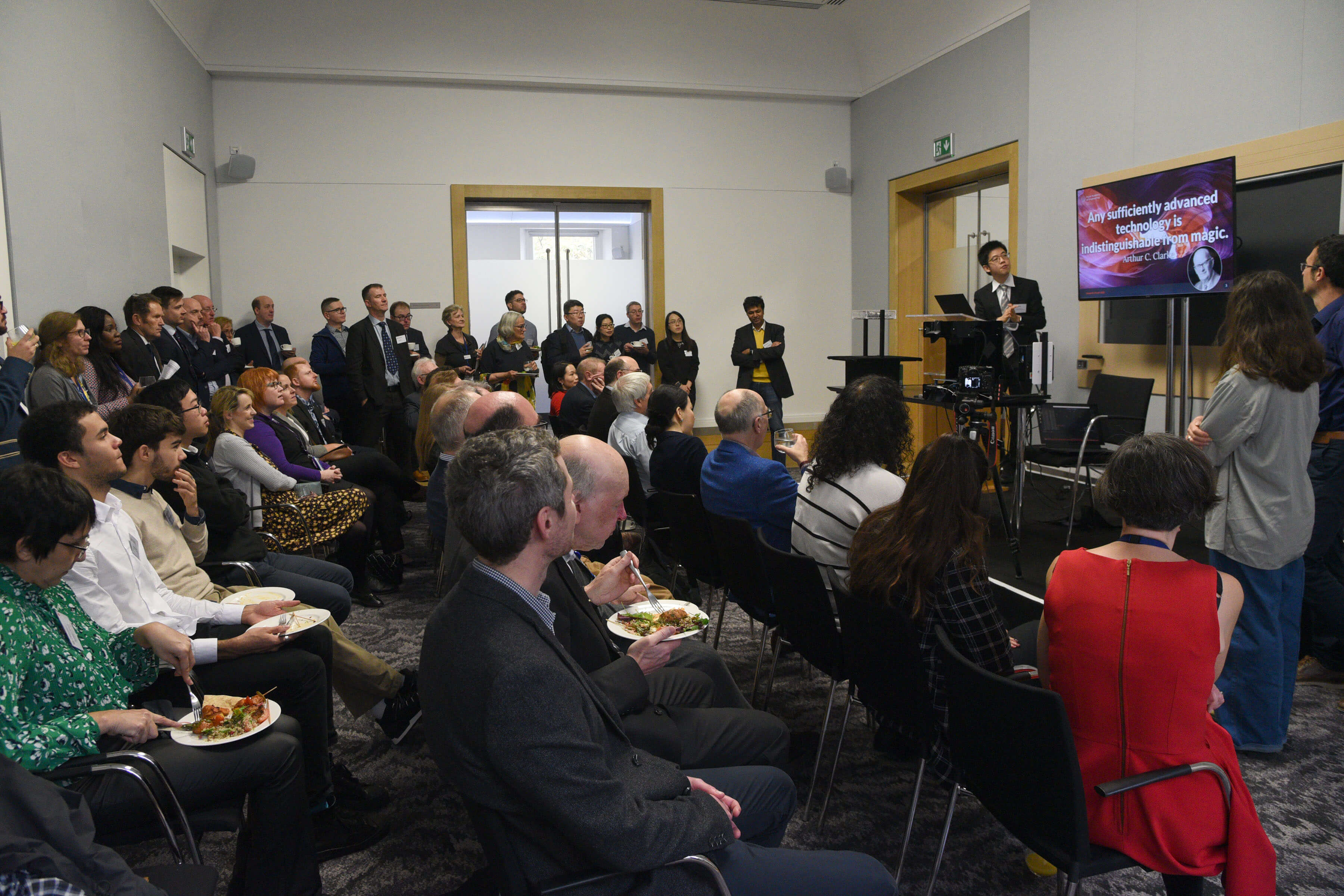 Delegates watch the levitation demonstration given by Professor Sriram Subramanian and his team