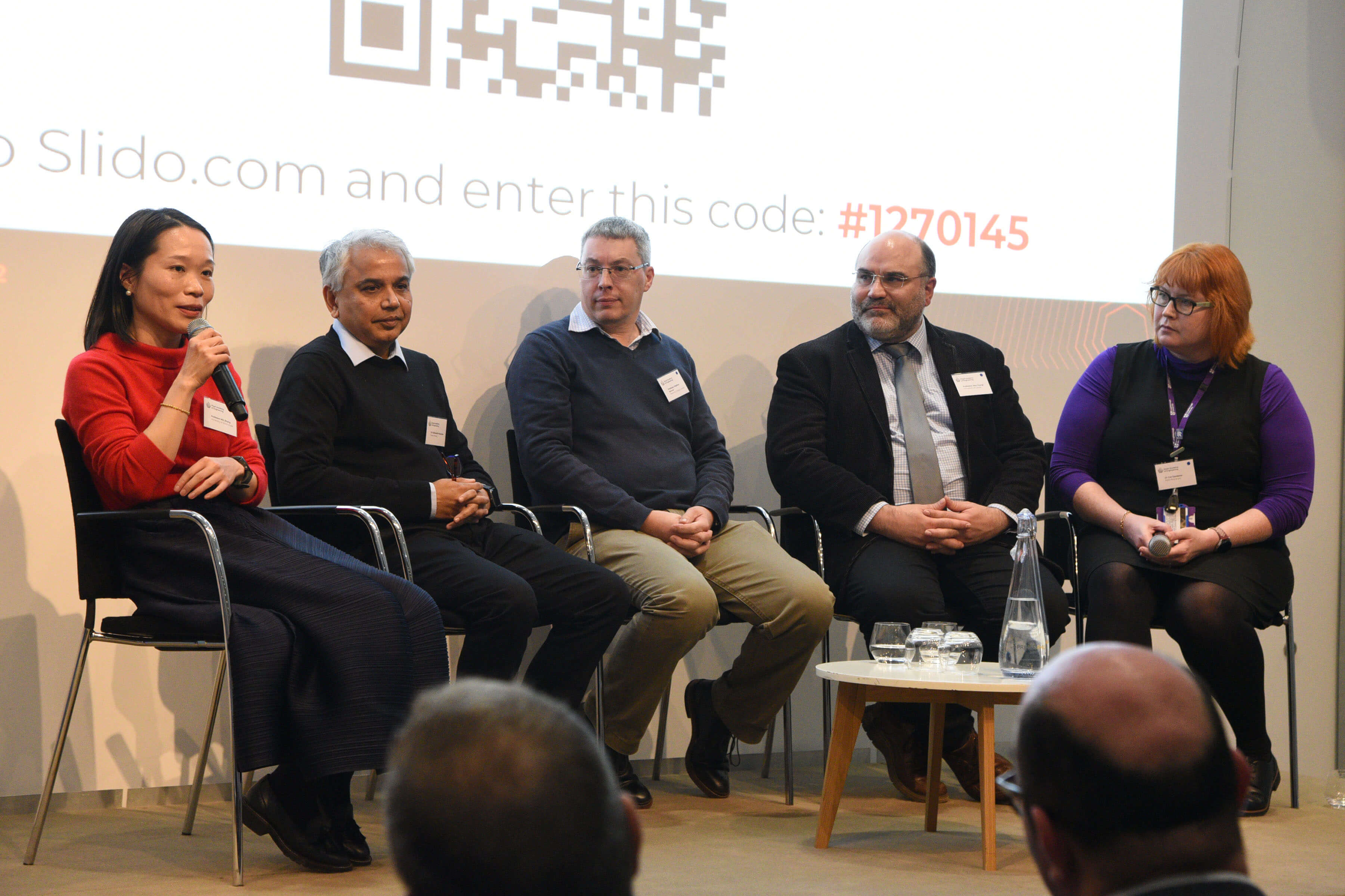 Our speakers Professor Min Zang, Professor Subhasish Mukerjee, Professor Stephen Skinner, Professor Alex Frangi and Dr Cat Gardner take questions from the audience